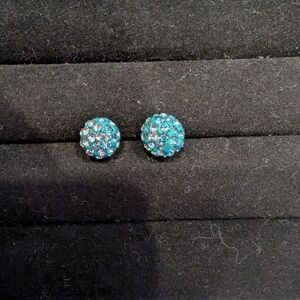 "Diamond" Rhinestone Sparkle Ball Pierced Earrings Aqua Blue